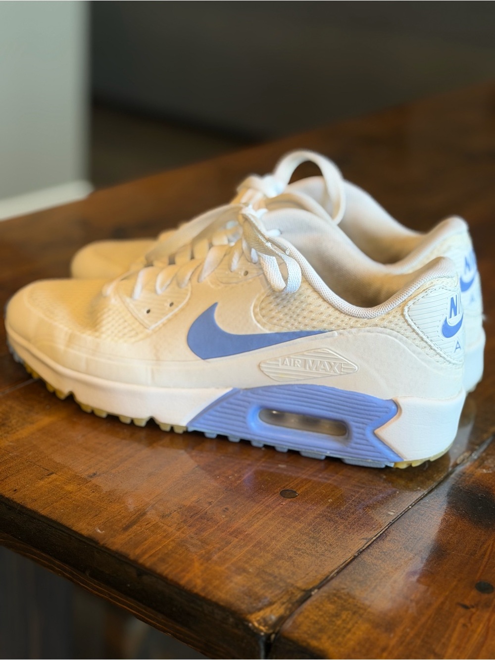 Nike Air Max White Sneakers with Light Blue Accents- Mens Golf Shoes